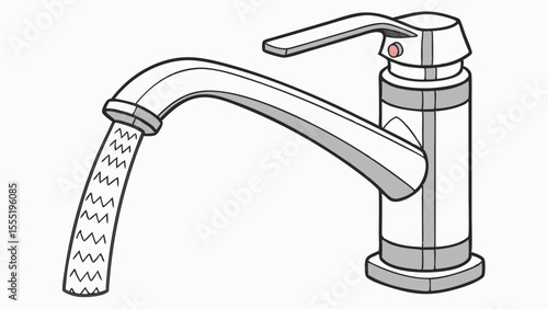 Modern Kitchen Faucet with Running Water Illustration.