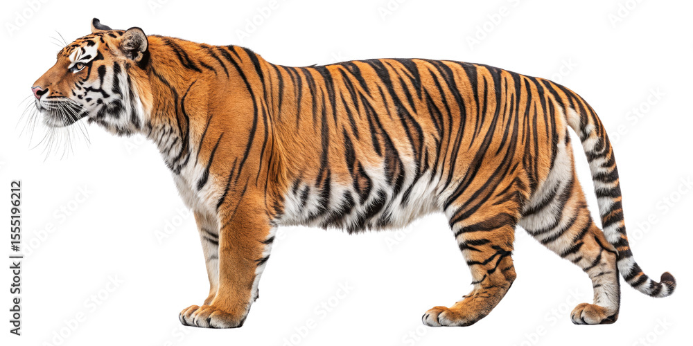 Fototapeta premium Profile View of a Tiger, Isolated on Transparent Background, Wildlife Animal Photography, Big Cat, Tiger, Wildlife, Animal