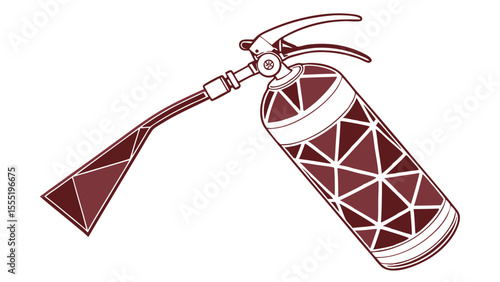 Stylized Fire Extinguisher with Geometric Pattern in Maroon and White.