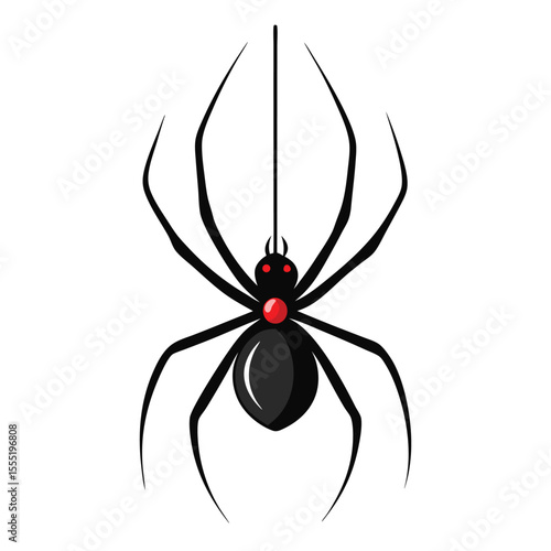 Creepy black widow spider on a web, an isolated arachnid of nature, perfect for a scary Halloween illustration