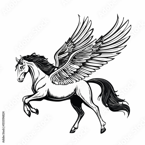A Majestic Winged Horse Pegasus In Flight Image vector isolated on white background.