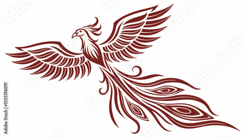 Stylized Phoenix Illustration with Flowing Tail Feathers and Wings.