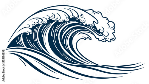 Stylized Red Ocean Wave Design Element.
