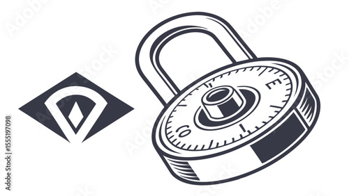 Vintage Style Combination Lock Illustration.