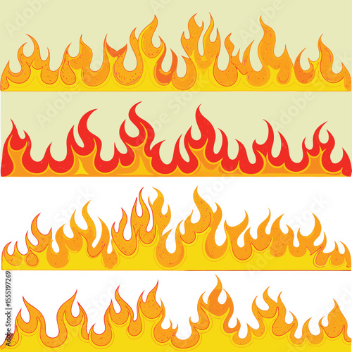 Four Horizontal Flame Borders Yellow Orange Red Fire Graphic Design Elements flames