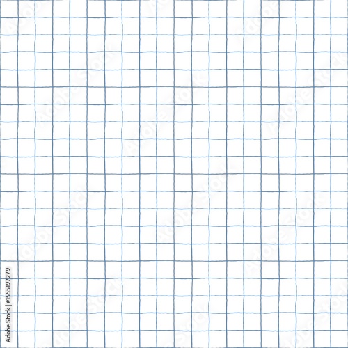 Simple hand drawn grids note seamless pattern, school paper, math page, blue on white