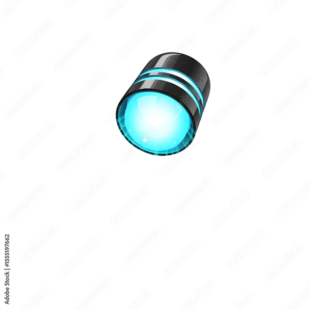 Isolated cylinder with glowing blue light emitting from the center against a black background. Clean design with bright illumination. Isolated cylinder with glowing blue light emitting from the center against a black background. Clean design with bright illumination.