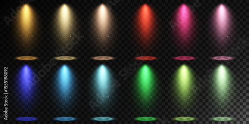 Golden Magic Spotlight Beam with Glowing Particles on Transparent Background