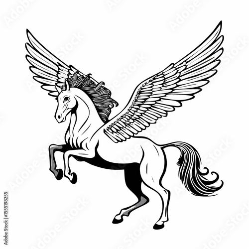 Stunning Image of a Majestic Winged Horse Image Vector Isolated on white Background.