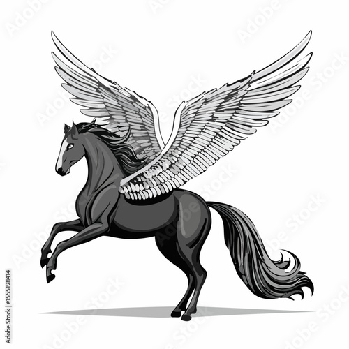 Stunning Image of a Majestic Winged Horse Image Vector Isolated on white Background.