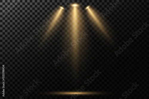 Golden Magic Spotlight Beam with Glowing Particles on Transparent Background