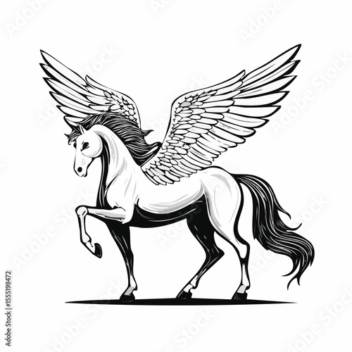 Stunning Image of a Majestic Winged Horse Image Vector Isolated on white Background.
