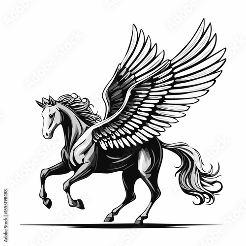 Stunning Image of a Majestic Winged Horse Image Vector Isolated on white Background.