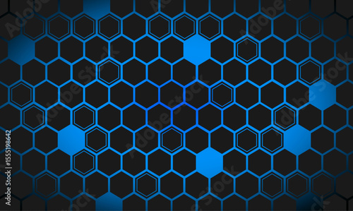 Pattern with black honeycomb on a blue neon light