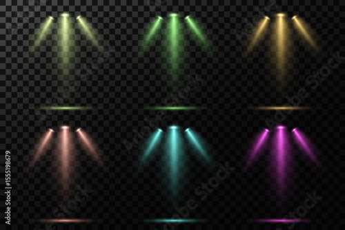 Realistic White Spotlight Beam on Transparent Background