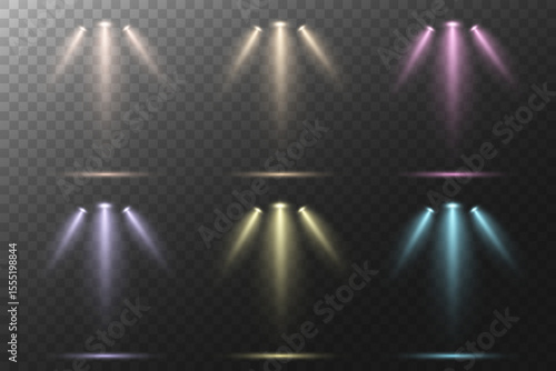 Realistic White Spotlight Beam on Transparent Background