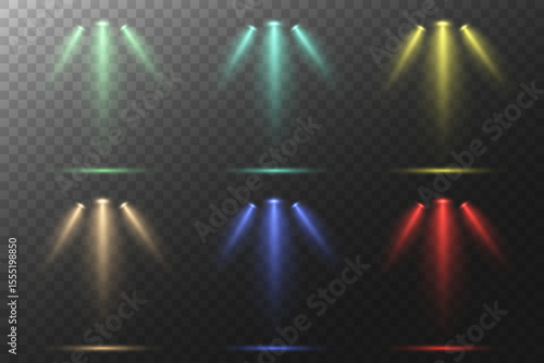 Realistic White Spotlight Beam on Transparent Background