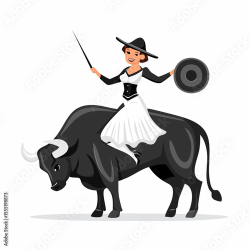 Matador With Bull Vector. Black and white Bull rider Vector Images