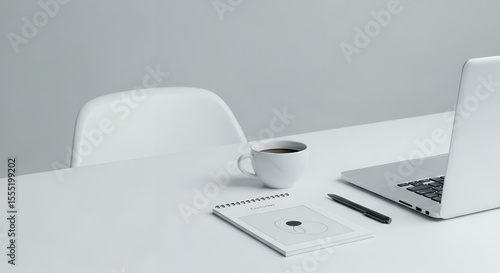 Clean Minimalist Workspace with Laptop and Coffee Cup