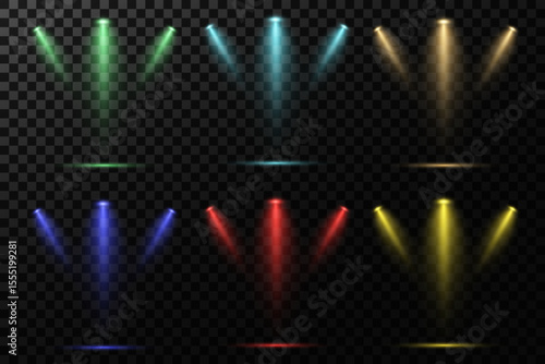 Realistic White Spotlight Beam on Transparent Background