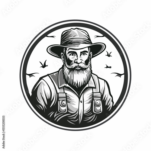 Fishing Logo Design Vintage Circle Fisherman Vector Image isolated on white