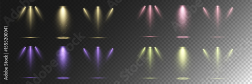 Realistic White Spotlight Beam on Transparent Background