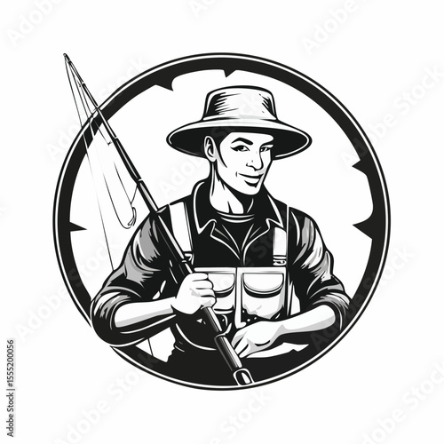 Fishing Logo Design Vintage Circle Fisherman Vector Image isolated on white