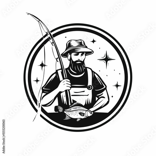 Fishing Logo Design Vintage Circle Fisherman Vector Image isolated on white