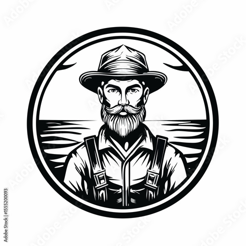 Fishing Logo Design Vintage Circle Fisherman Vector Image isolated on white