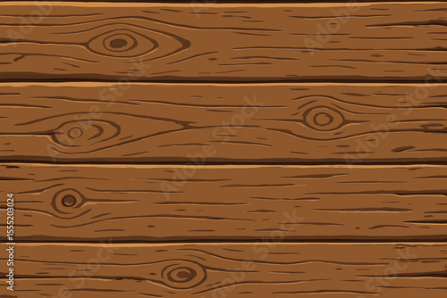 Seamless rustic wooden plank texture background with natural wood grain, knots, and weathered vintage look. Cartoon vector illustration for flooring, wall, table, or decorative design projects