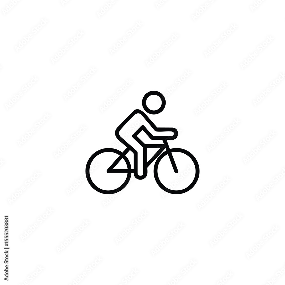 Naklejka premium Stick figure riding bicycle line icon