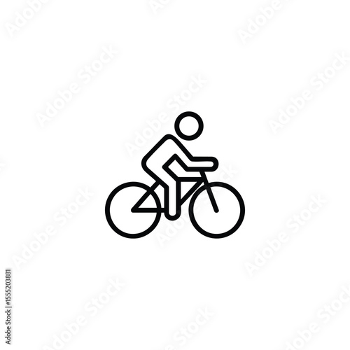 Stick figure riding bicycle line icon