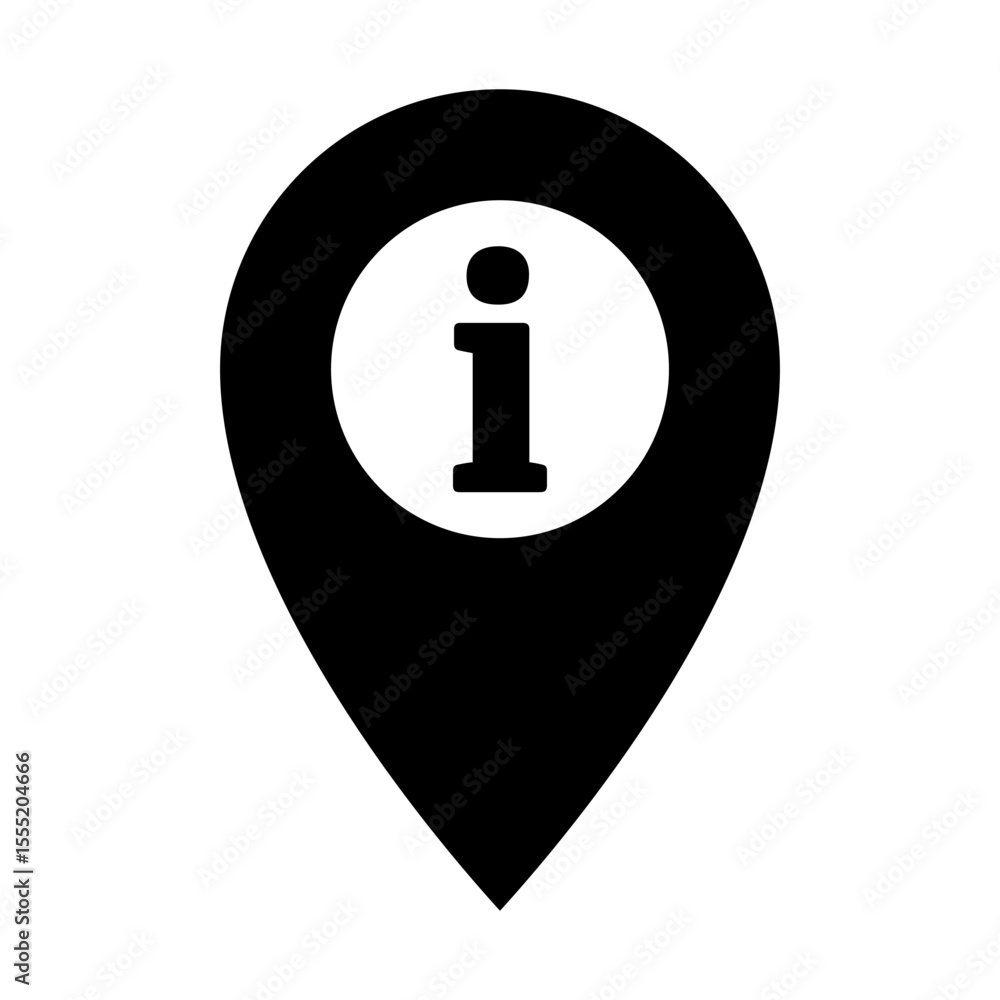 Map pin with info icon. Pointer, address, location symbol Map pin with info icon. Pointer, address, location symbol