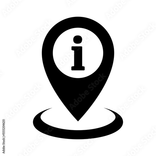 Map pin with info icon. Pointer, address, location symbol