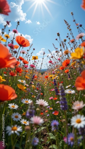 colorful wildflower meadow. nature background banner with copy space - spring and summer greeting card wildflowers spring concept