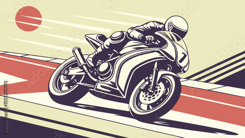 Dynamic Illustration of a Racing Motorcycle and Rider in Motion.