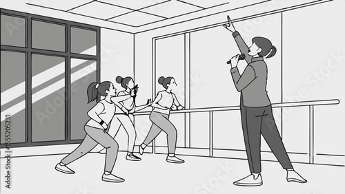 Group Dance Class with Instructor Leading.