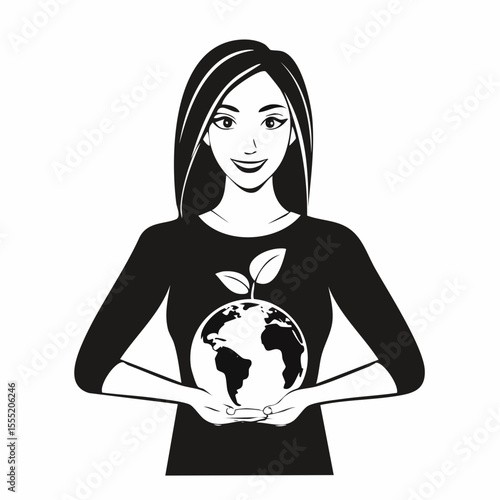 A person holding a globe with a plant growing out of it image vector on white background.