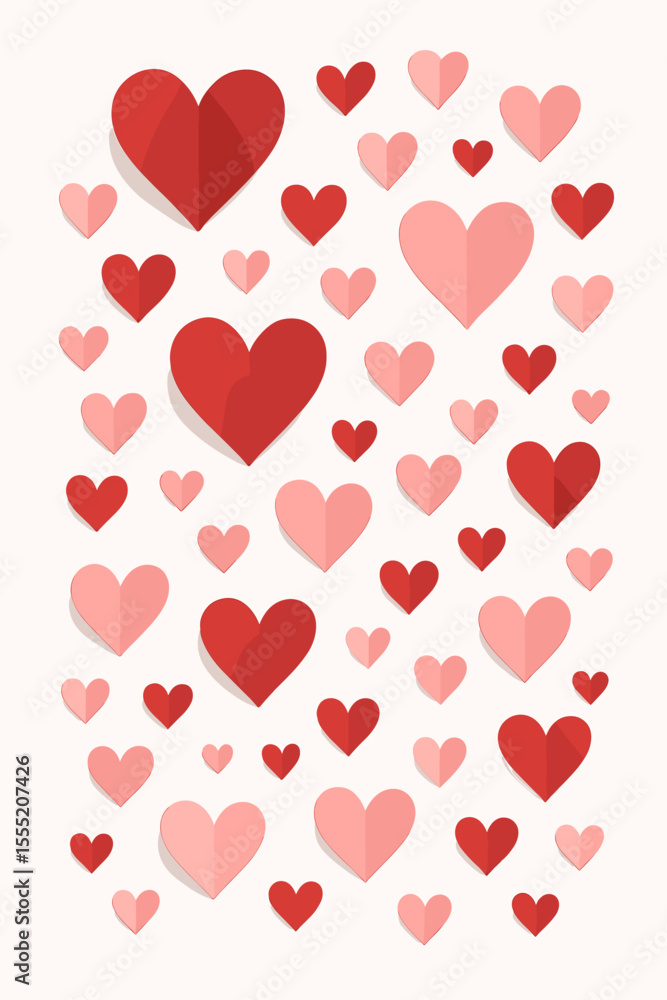Elegant Red and Pink Paper Hearts Arranged in a Beautiful Pattern on White Background. Vector Cartoon Illustration. Perfect for Valentine's Day, Wedding, Love, Romance. Elegant Red and Pink Paper Hearts Arranged in a Beautiful Pattern on White Background. Vector Cartoon Illustration. Perfect for Valentine's Day, Wedding, Love, Romance.