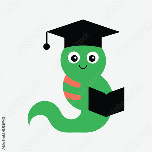 Smart bookworm wearing graduation cap Vector illustration