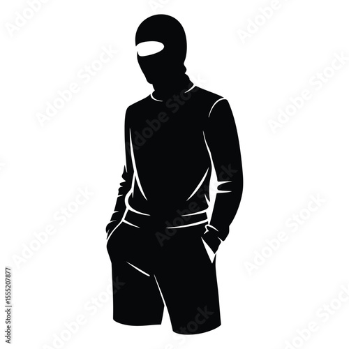 Knit Balaclava Shorts Street Style Silhouette, Vector, Illustration, Outline, Icon, Logo, White Background.