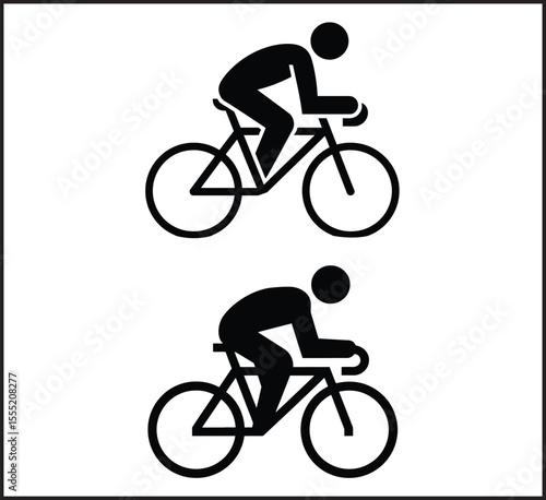 Cyclist on Bicycle - Cycling Sport and Eco-Friendly Transportation Vector Icon Set