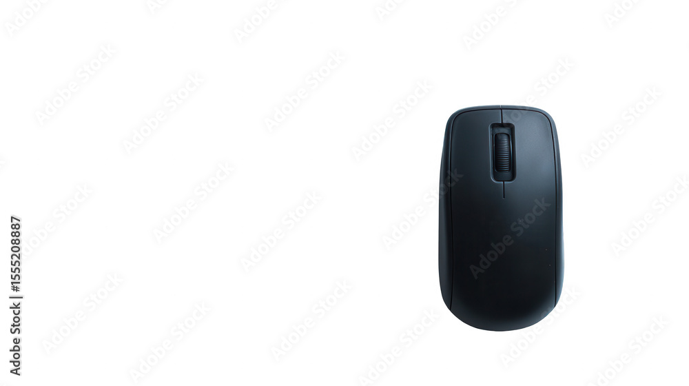Black computer mouse on a white background, top view, with copy space, png, transparent Black computer mouse on a white background, top view, with copy space, png, transparent
