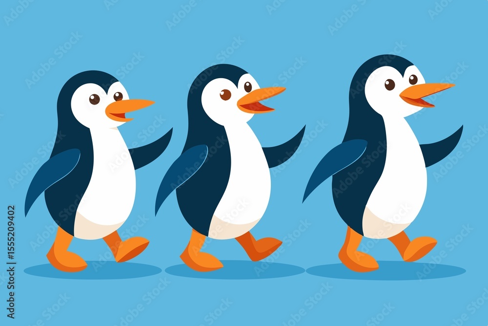 Fototapeta premium Five Emperor Penguins Snowy Serenity Group