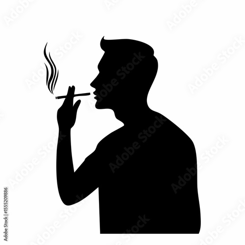 Silhouette of young man smoking image vector isolated on white background.