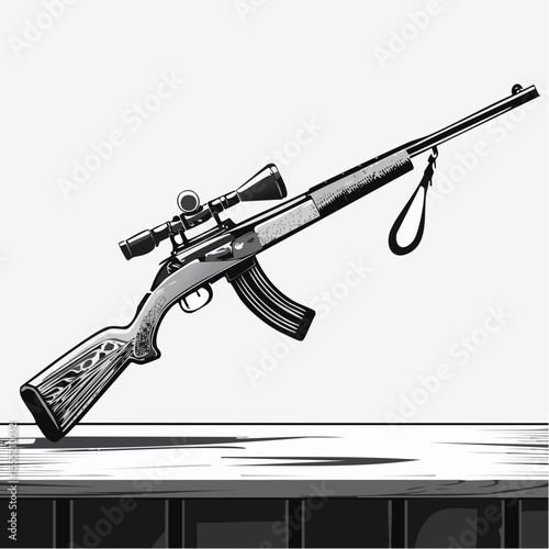 Sport Rifle Standing on a Table in Ready-to-Use Position, Vector Illustration
