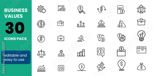 Business Value Line Editable Icons set. Vector illustration in modern thin line style of business related icons: financial graphs, documents, processes, and more. Pictograms and infographics 