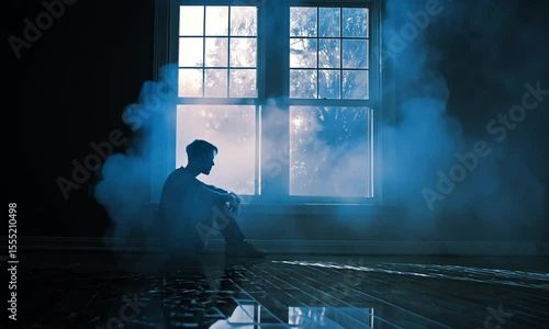Solitary figure sits by a window in a smoky room, reflecting on life's challenges