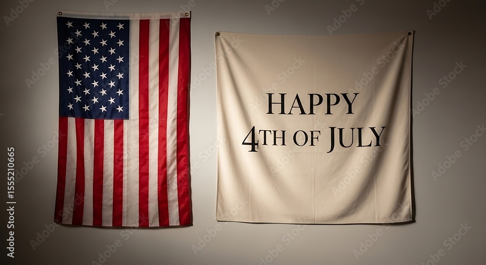 Obraz premium Patriotic American Flag and Happy 4th of July Banner Display