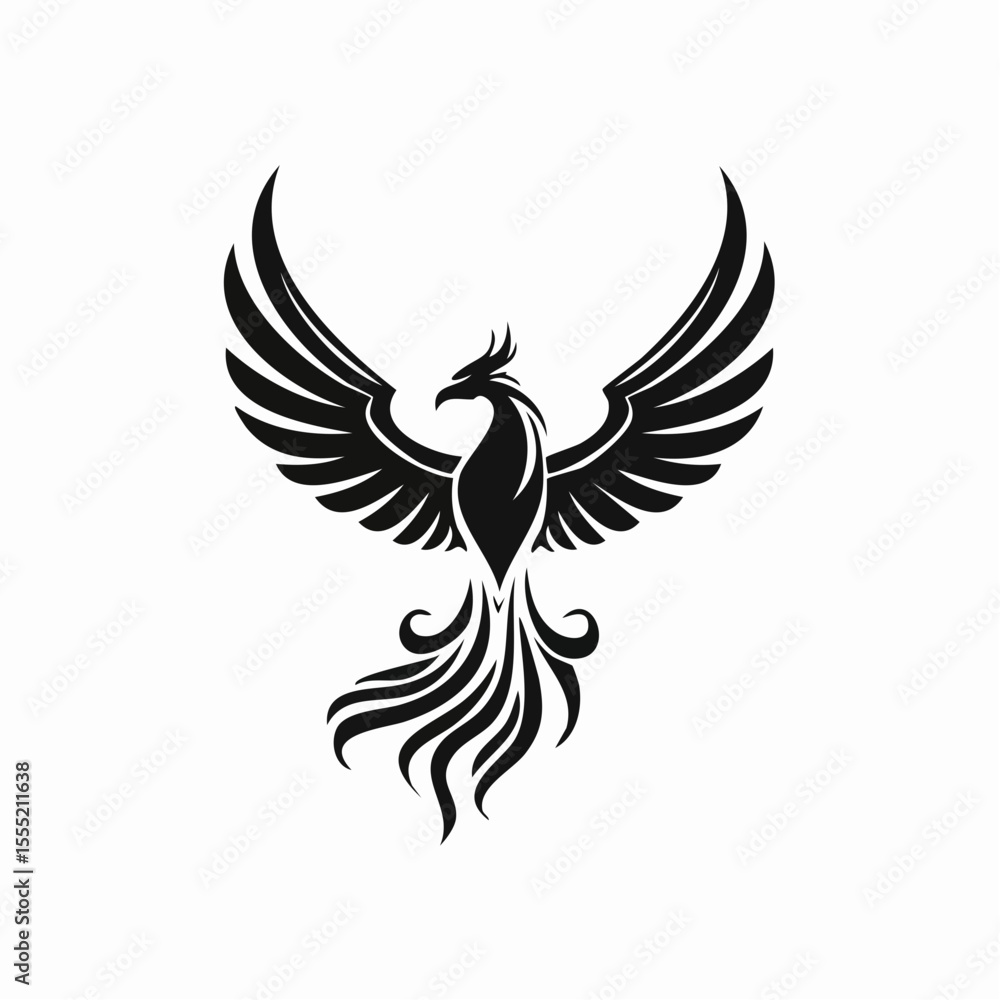 Obraz premium Phoenix logo vector. Hand drawn phoenix silhouette logo vector on white background.